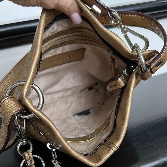 Tignanello Metallic Gold Leather Crossbody Purse | Soft Pebbled Shoulder Bag - Picture 12 of 13